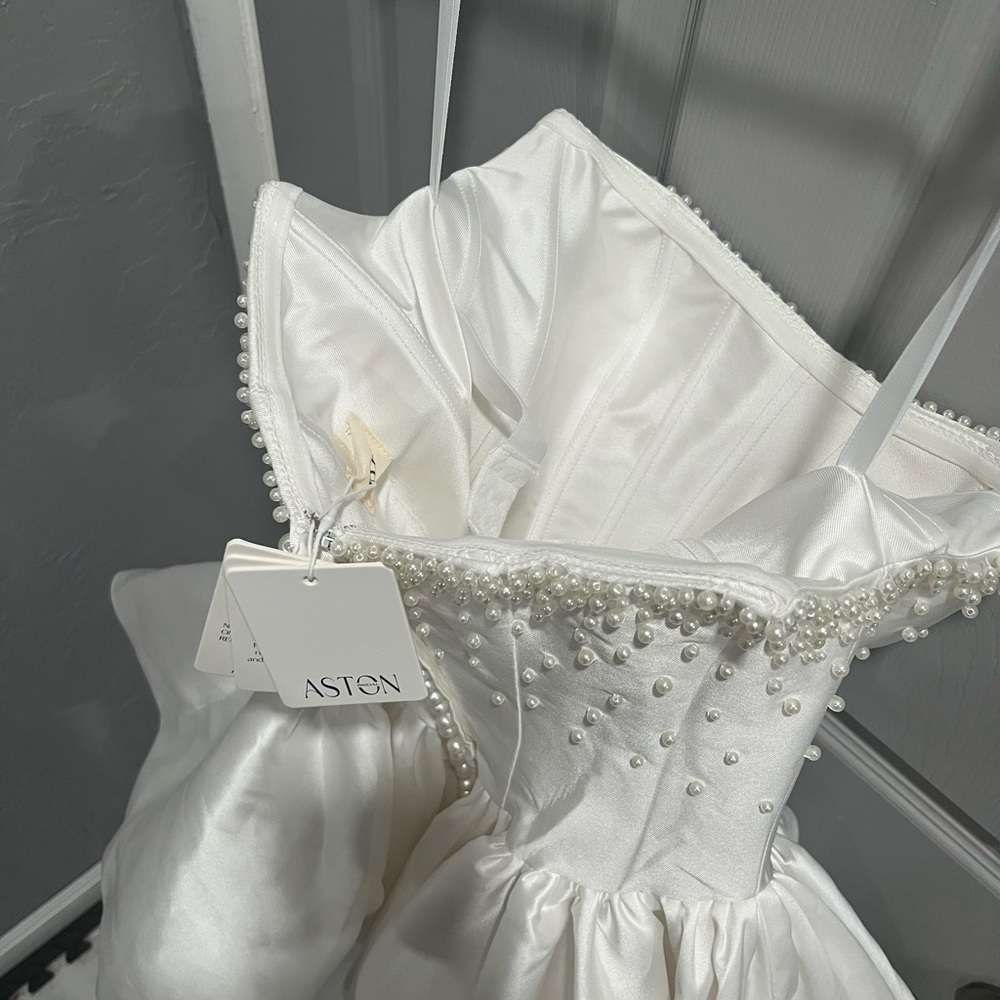 Aston Bridal REN Pearl-Embellished Mini Dress